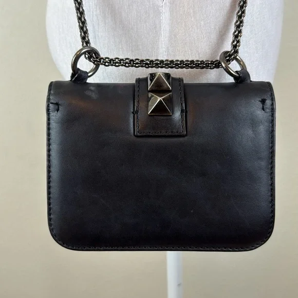 Valentino Garavani Mini Glam Lock Black Leather Studded Shoulder Bag